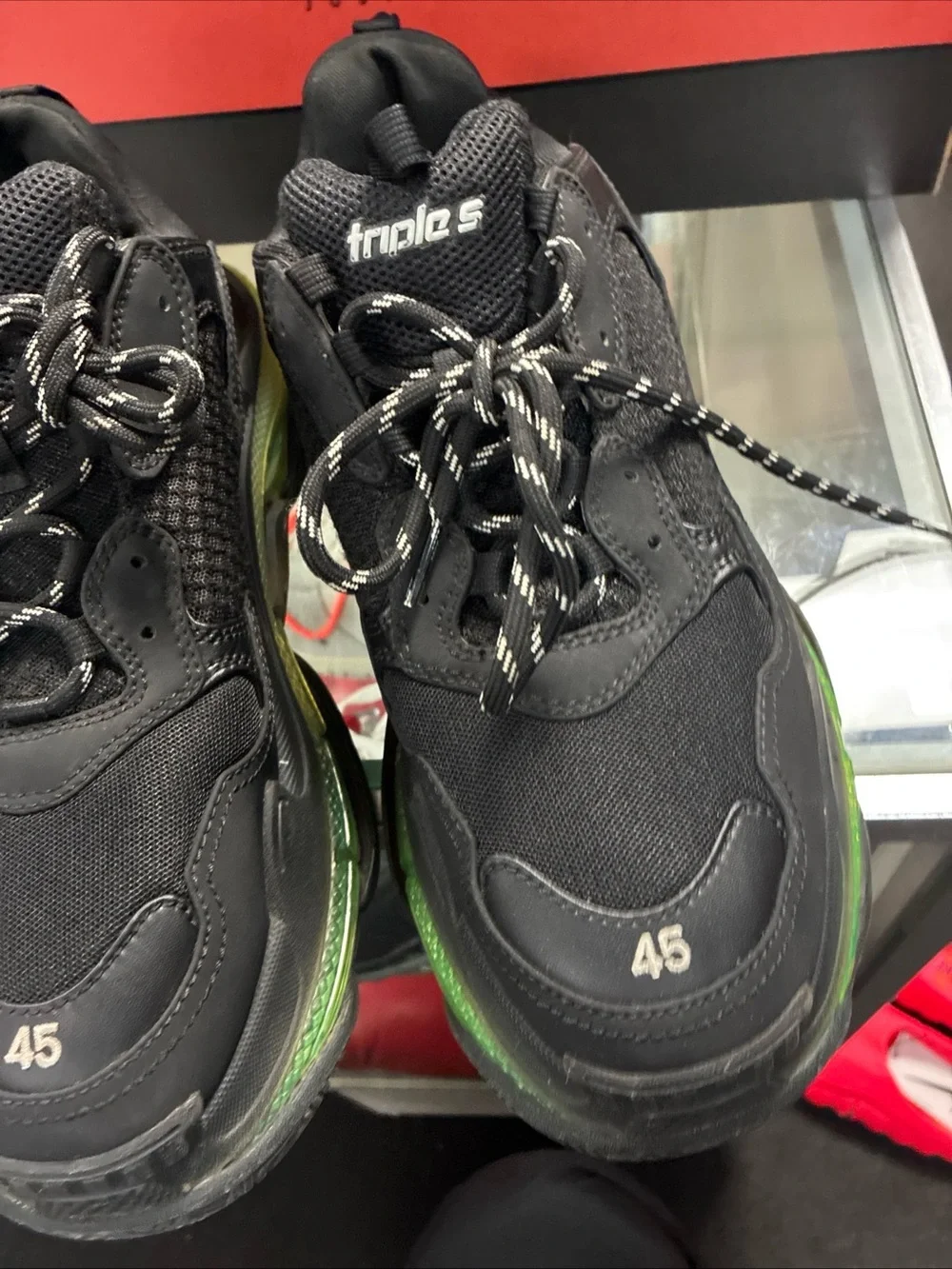Balenciaga Triple S Clear Sole Black/Green Low Top Sneakers 541624W090N EUR 45